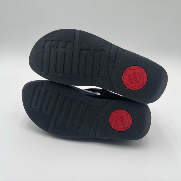 FitFlop Women’s Sz 7 Lulu Shimmer Black Rhinestone Sandals Comfortcore Glam Chic - Picture 10 of 13